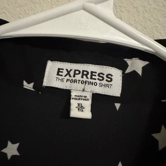Express Portofino Shirt Womens XL Black White Star Print Roll Tab Button Down - Picture 3 of 3